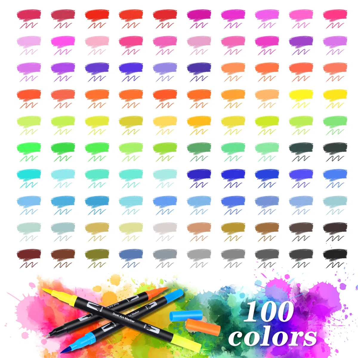 Hymarvo Brush Pen Lettering 100 colori, Pennarelli Doppia Punta Fine e Grossa Pennello, Bambini Adulto Penne da Colorare ad Acquerello Bullet Journal, Libri da Colorare, Mandala