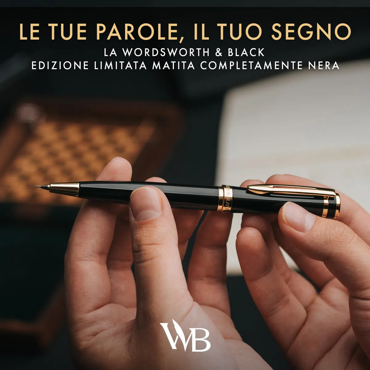 Wordsworth & Black Matita Meccanica Mina di Grafite - Laccatura Nera con Finitura in Oro 24K, Mina da 0,7 mm, Set Regalo per Uomo e Donna, Matite Professionali per Ufficio