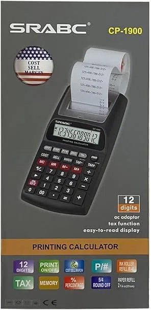 SQUADO Calcolatrice Stampa Scontrini Non Fiscali Per Uffici e Aziende, display LCD a 12 cifre per aziende Nera
