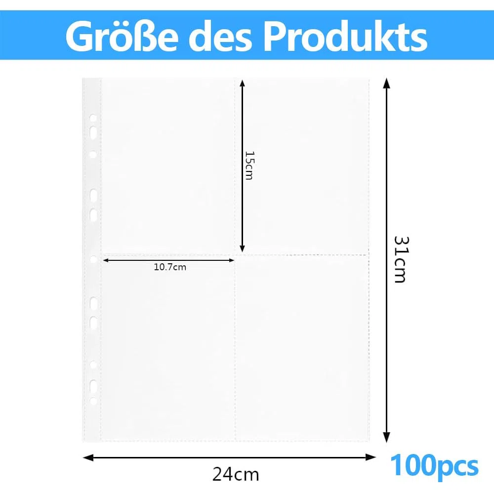 100 Pcs Cartoline Buste Trasparenti Per Foto Tasche A4 con Maniche, 4 Scomparti