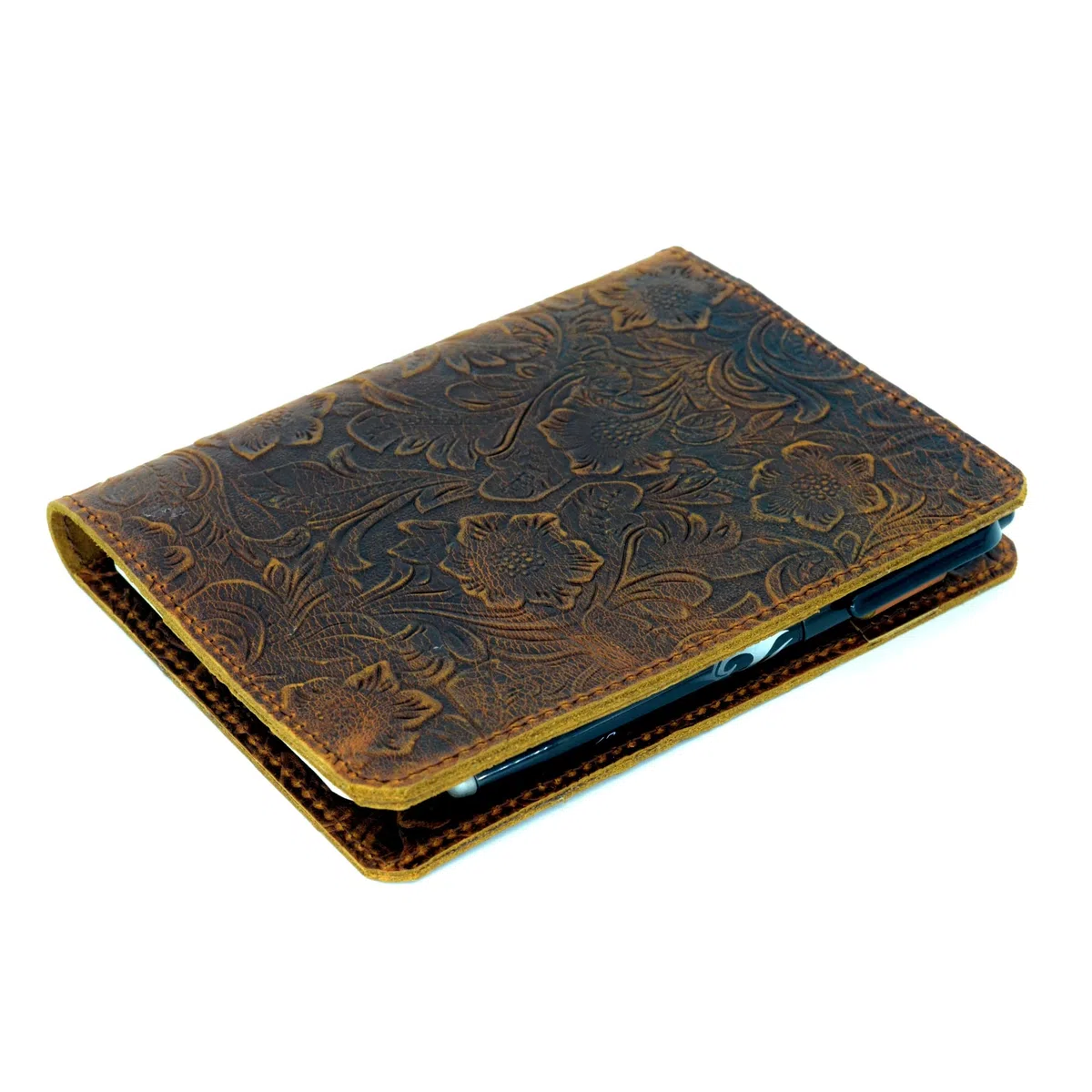 JJNUSA Custodia in pelle compatibile con Leuchtturm1917 formato A5 medio (14,6 x 21 cm) copertina diario di viaggio in pelle invecchiata ricaricabile diario di scrittura fiore marrone
