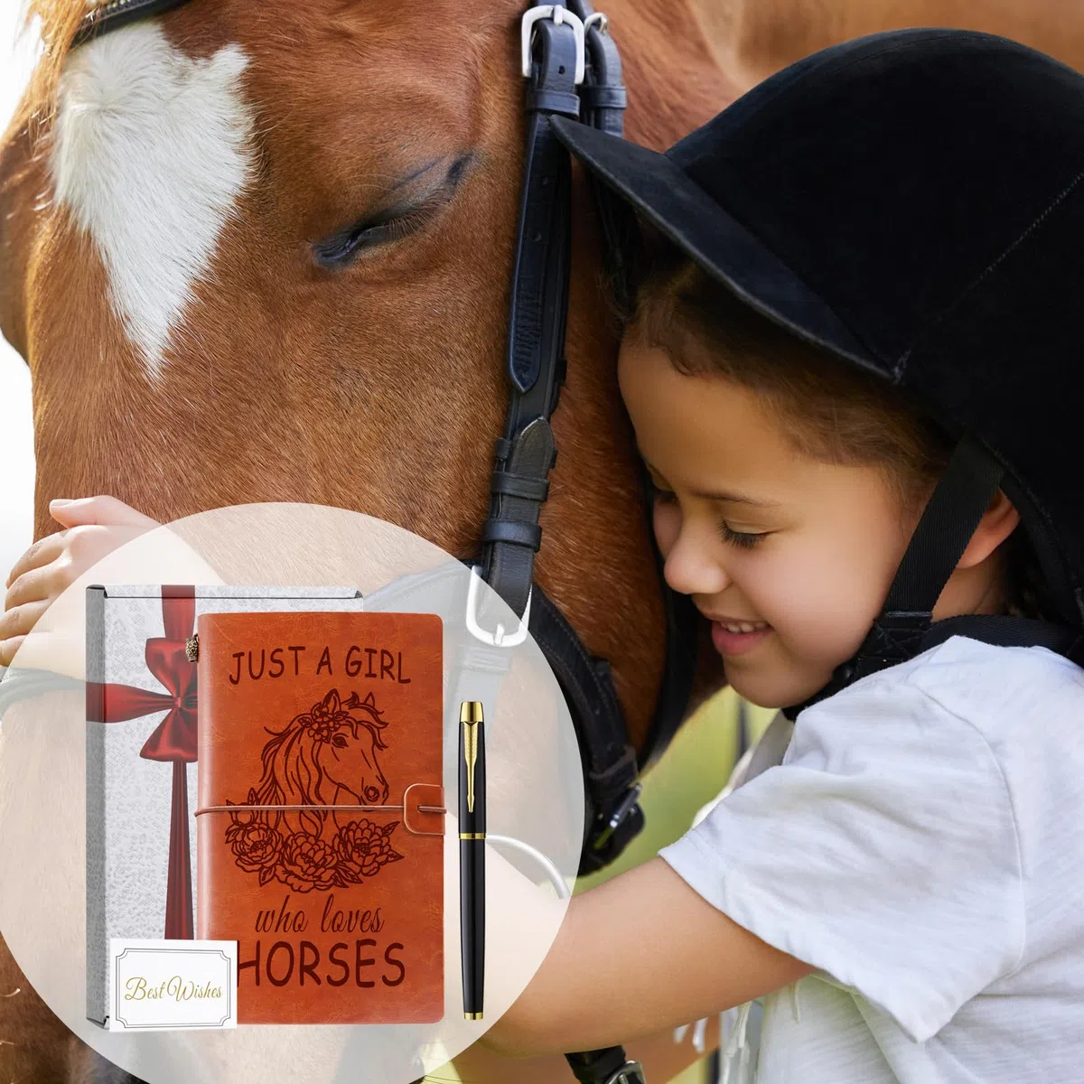 Diario in pelle con penna, con scritta "Just A Girl Who Loves Horses", regalo per ragazze e amanti dei cavalli, taccuino ricaricabile in pelle, quaderno da disegno, diario di viaggio