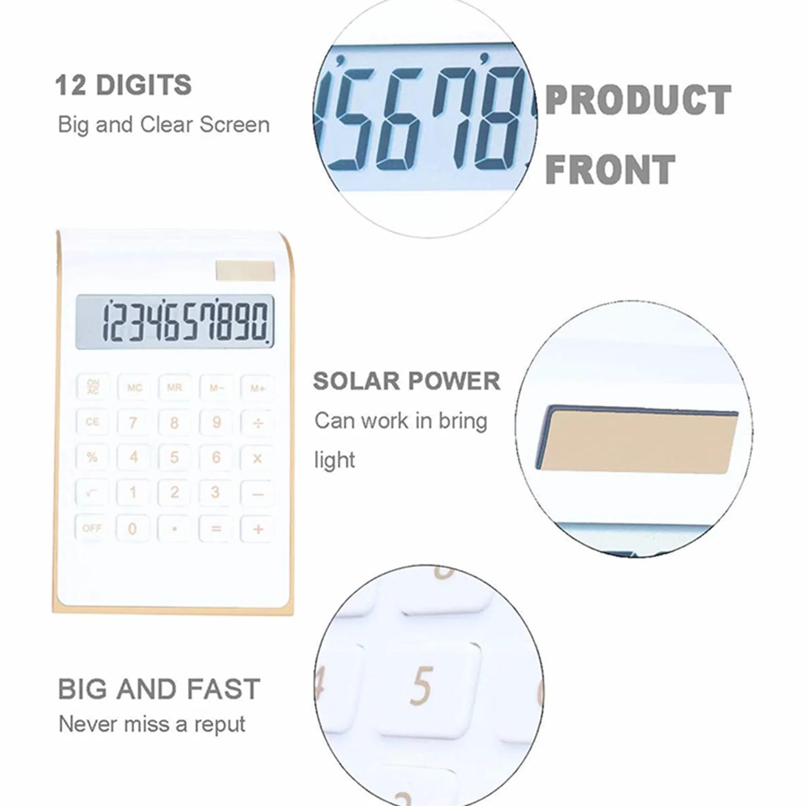Calcolatrice Solare da Tavolo, 10 Cifre con Ampio Display LCD e Pulsanti Sensibili per Ufficio e Domestico (Bianco)