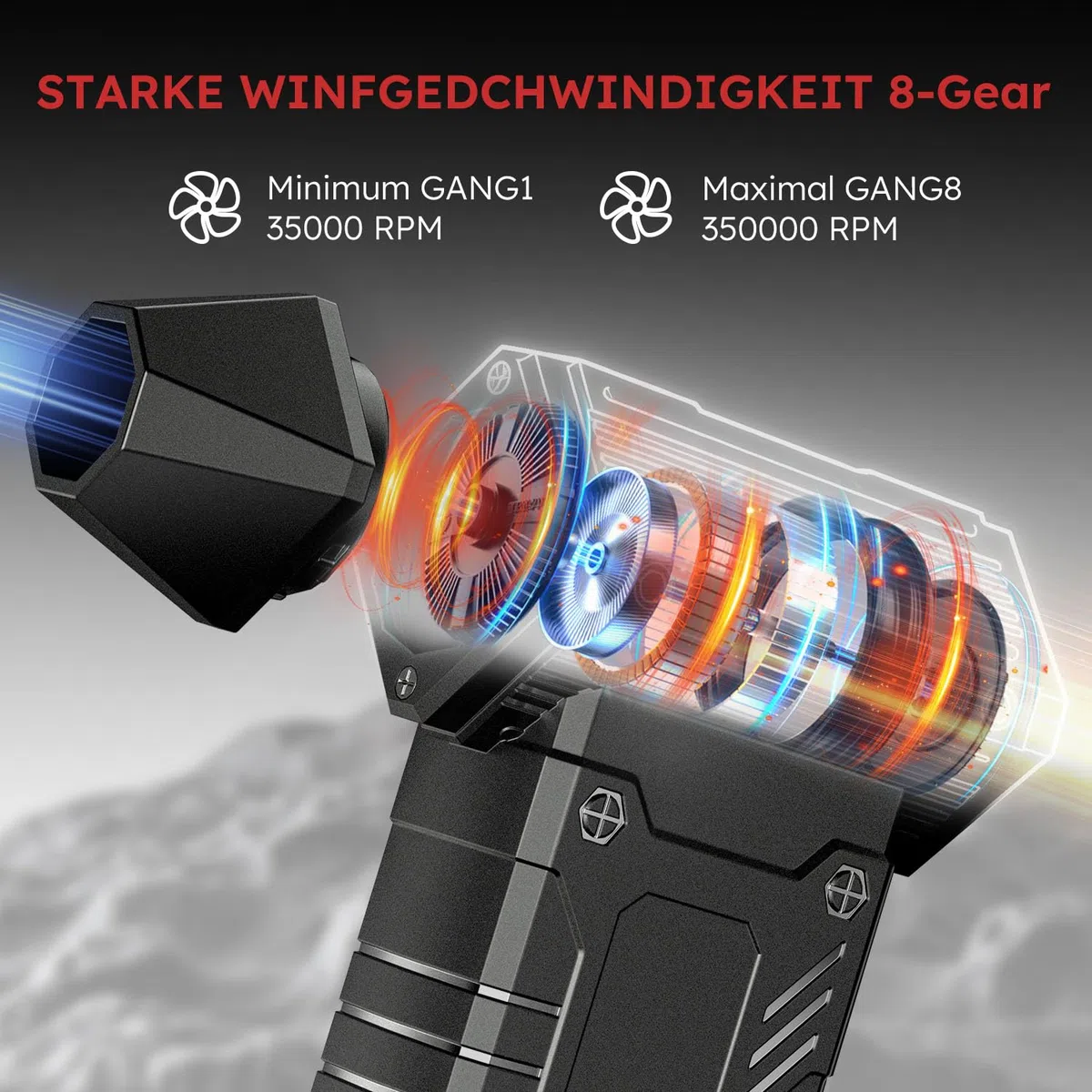 Electric Air Duster 350.000 RPM, Soffiatore Aria Elettronico Potente Soffiatore Aria con Batteria da 12.000 mAh – Air Duster Elettrico 8 Velocità per Computer, Casa, Auto e Esterni
