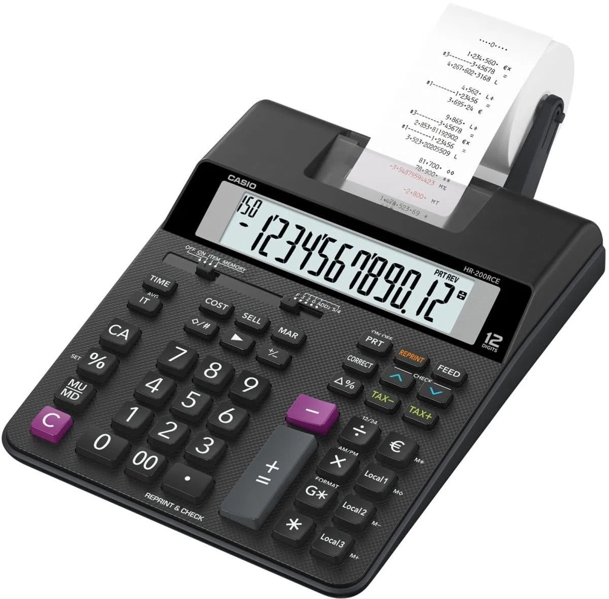 Casio HR-200RCE - Calcolatrice per la stampa Display, LCD a 12 cifre, Nero