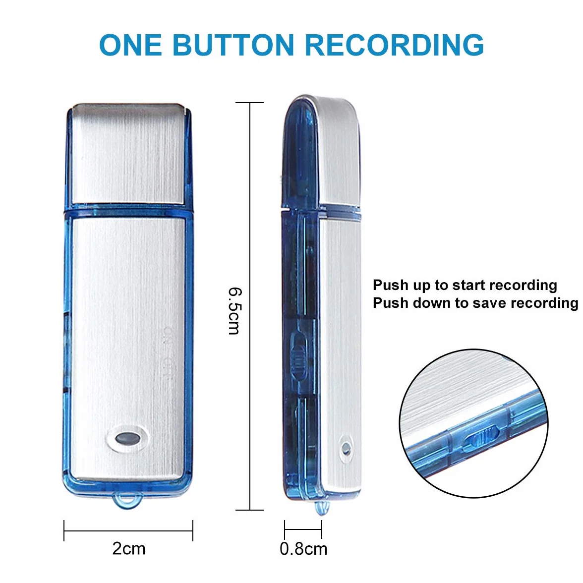 Lychee Mini Registratore Vocale Digitale 8GB - fino a 90 ore - Attivazione Vocale - Ricaricabile USB - Custodia in Mmetallo - Ideale per Lezioni, Riunioni, Interviste (Blu)