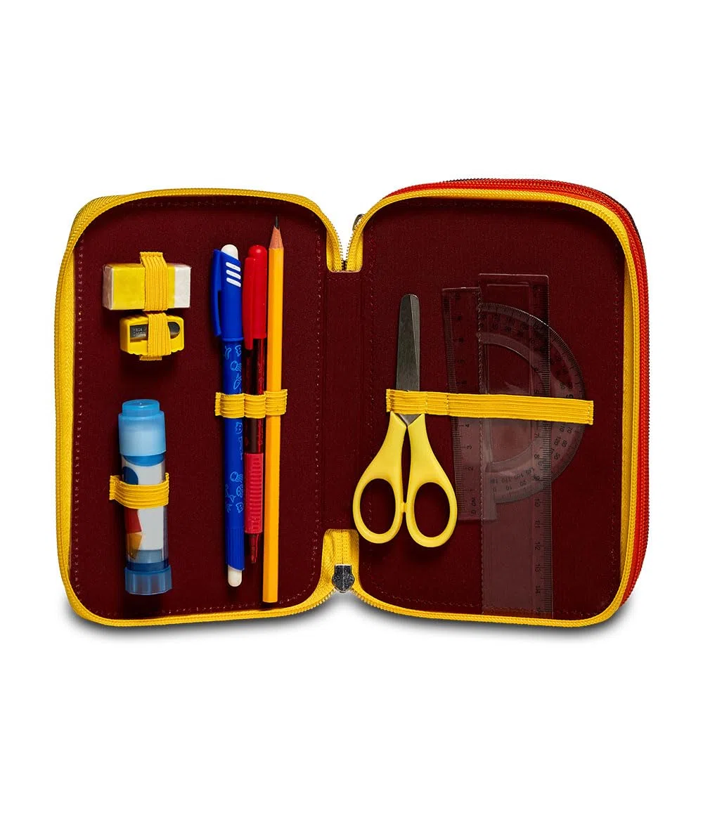 Seven AS Roma Astuccio Scuola Elementare 3 Scomparti, Gallo Rosso, Completo di Matite, Penne, Pennarelli, Portapenne Scuola Bambino Elementari
