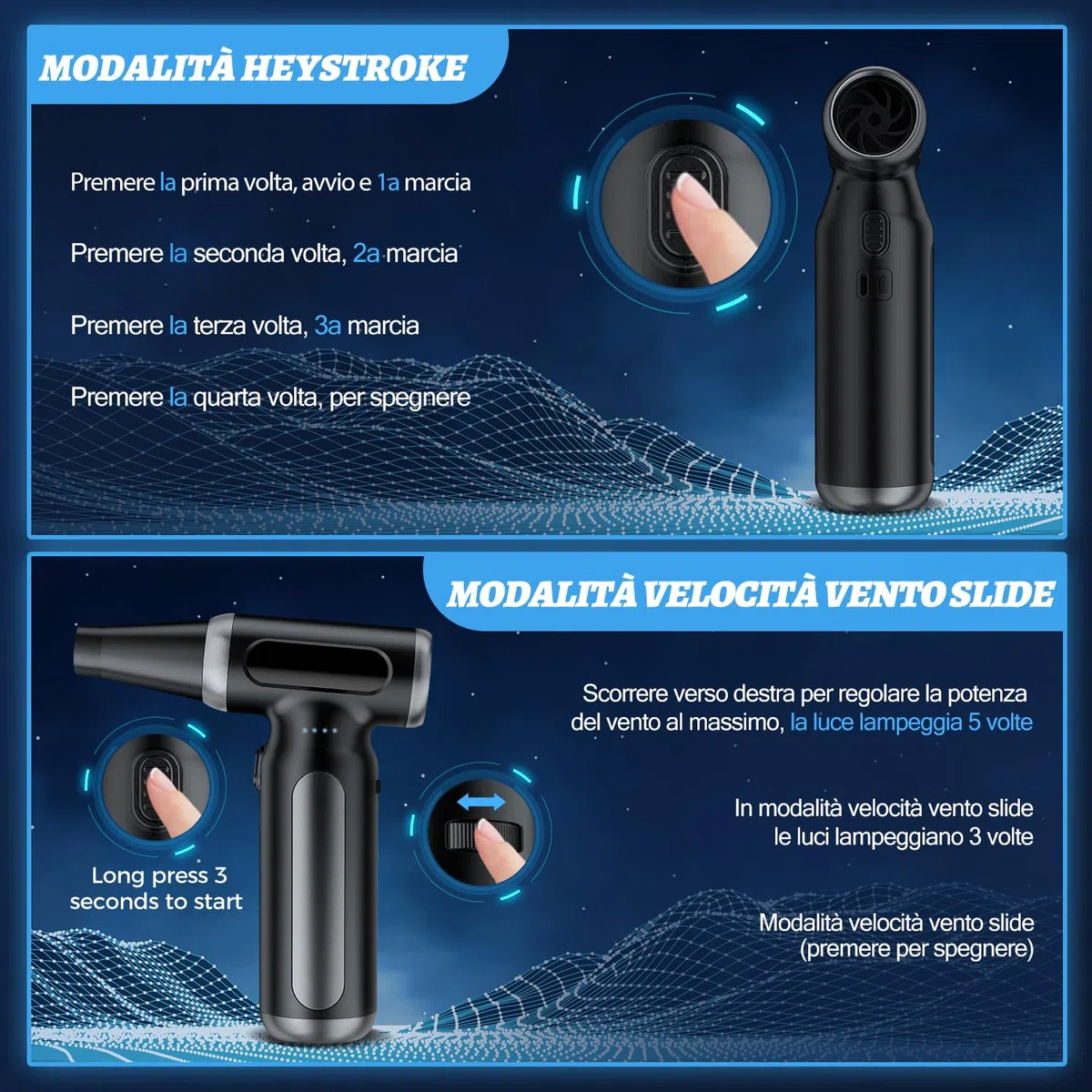 Spolverino elettrico ad aria compressa - 200000 RPM Super Power Cordless Air Blower Duster, USB ricaricabile durevole 3-Gear regolabile Dust Blower Cleaner per PC, tastiera, esterno, casa e auto