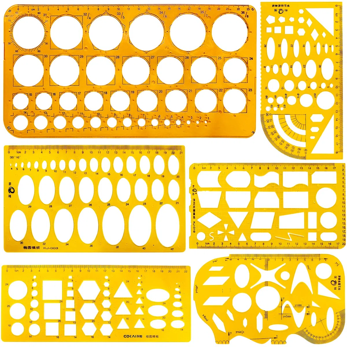 Modelli di Misura in Plastica, 6 Pezzi Disegno Righelli, Cerchio Modelli di Geometrico, Modelli di Disegno Tecnico, Strumento di Stampo Disegno, Stencil Geometrico per Disegno Scuola Ufficio