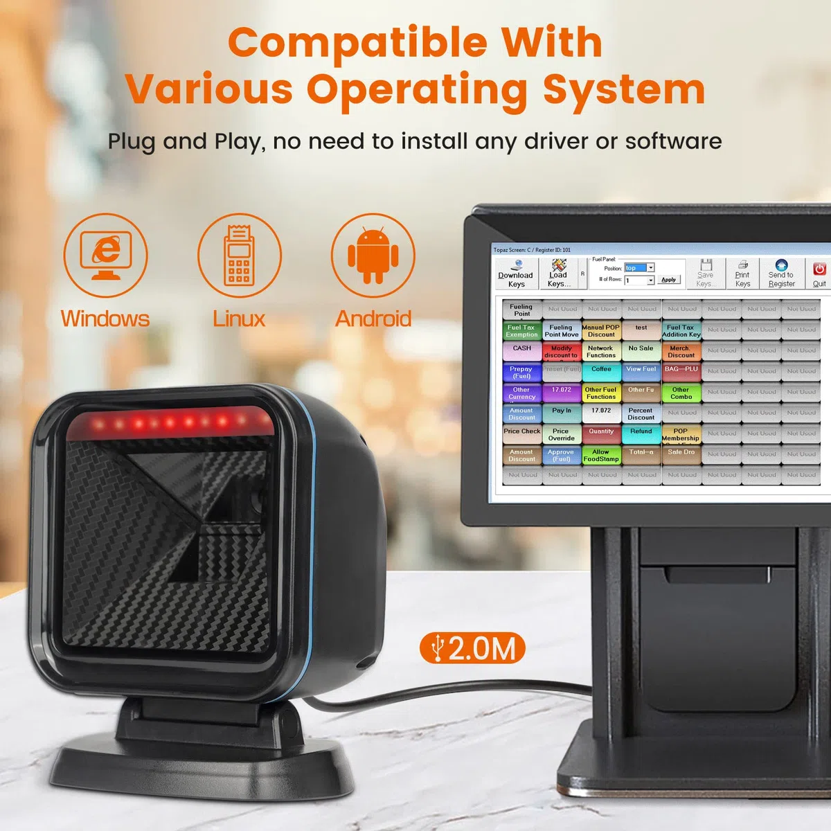 OBZ 2D Lettore Codice a Barre e Qrcode, 1D Lettore Barcode da Banco cavo USB Cablato Scanner di Codici a Barre da Tavolo Lettore QR Code e Barcode per PC Magazzino Supermercato Negozio POS