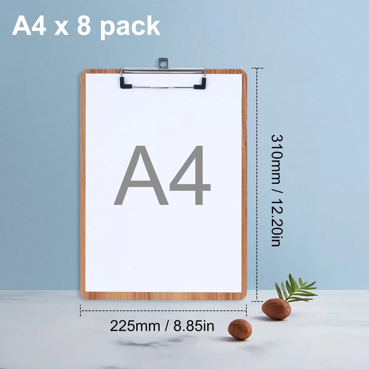 LELADY A4 Portablocco di Legno, 8 Pezzi Portablocchi, Portablocchi con Clip, Portablocco con Ferma Documenti, Legno Portablocco Clipboard, Appunti in Legno, A4 Clipboard