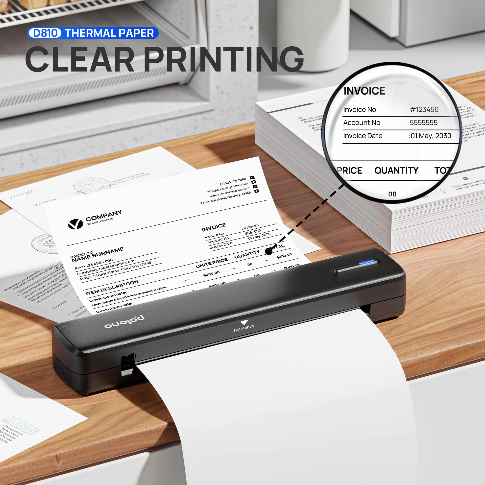 POLONO D810 Carta termica per stampante 8,5 x 11 pollici, stampa termica avanzata, carta termica formato lettera compatibile con D810, formato 8,5“ x 11”, 1 confezione, 100 fogli