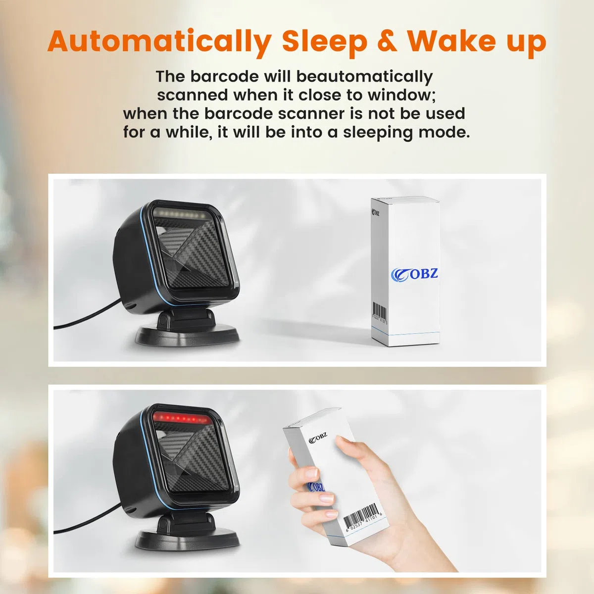 OBZ 2D Lettore Codice a Barre e Qrcode, 1D Lettore Barcode da Banco cavo USB Cablato Scanner di Codici a Barre da Tavolo Lettore QR Code e Barcode per PC Magazzino Supermercato Negozio POS