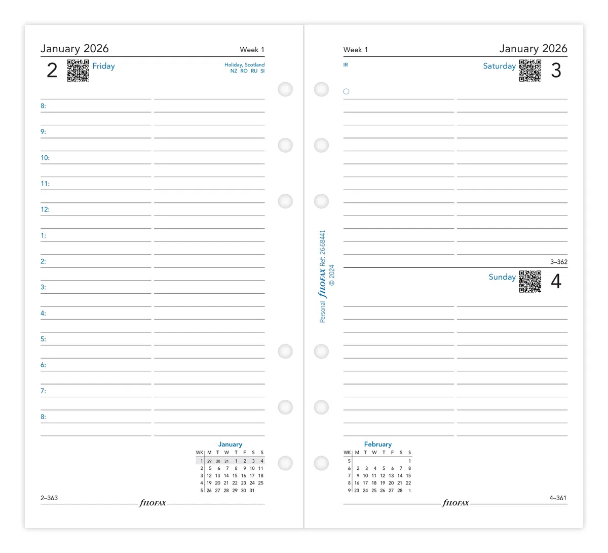 Filofax Agenda personale giornaliera 2026 con appuntamenti inglesi, 26-68441