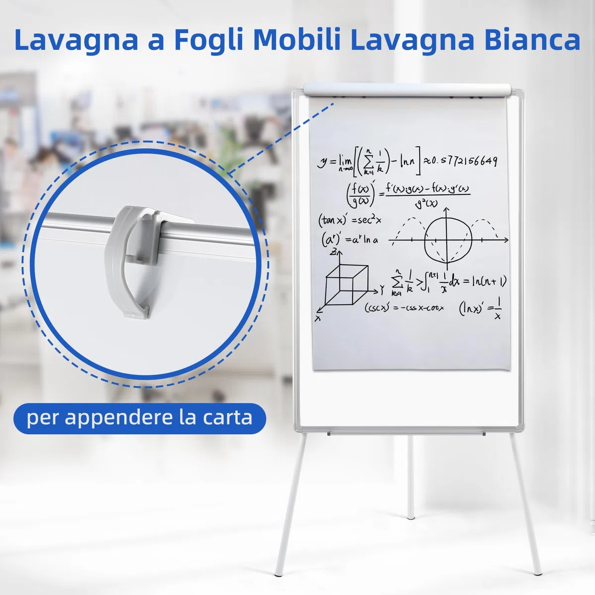 DOLLAR BOSS Supporto per lavagna a fogli mobili 90x60cm, lavagna bianca con supporto, lavagna bianca magnetica, regolabile in altezza, telaio in alluminio
