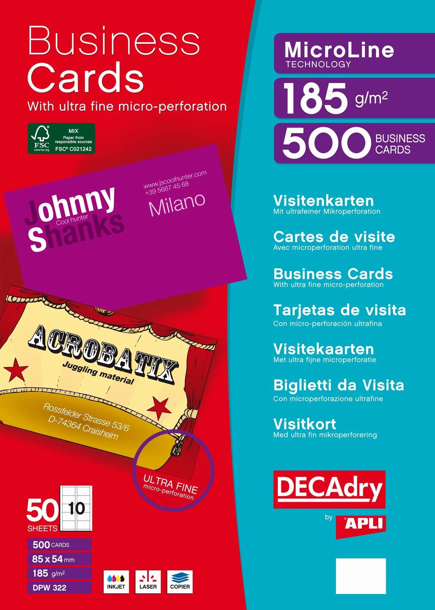 DECAdry DPW-322 500pezzo(i) biglietto da visita