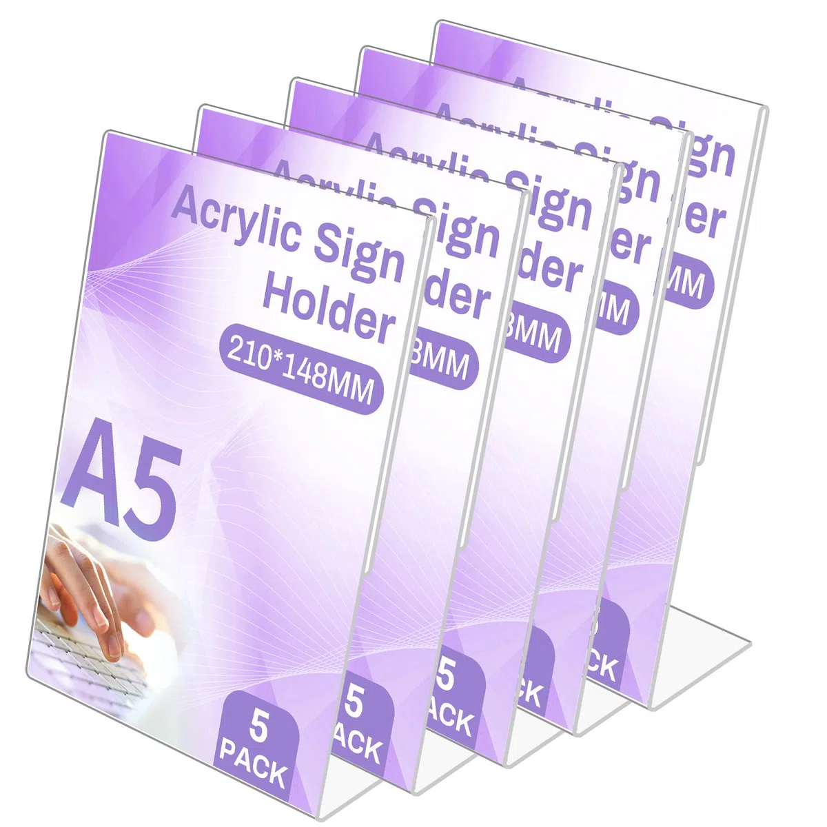 5 Pezzi Acrilico Espositore A5, Espositore in A5 Espositore da Tavolo Inclinato a Forma di L in Acrilico, Porta Menu in Acrilico Trasparente, per Ristoranti Banco da Tavolo Ufficio Negozio