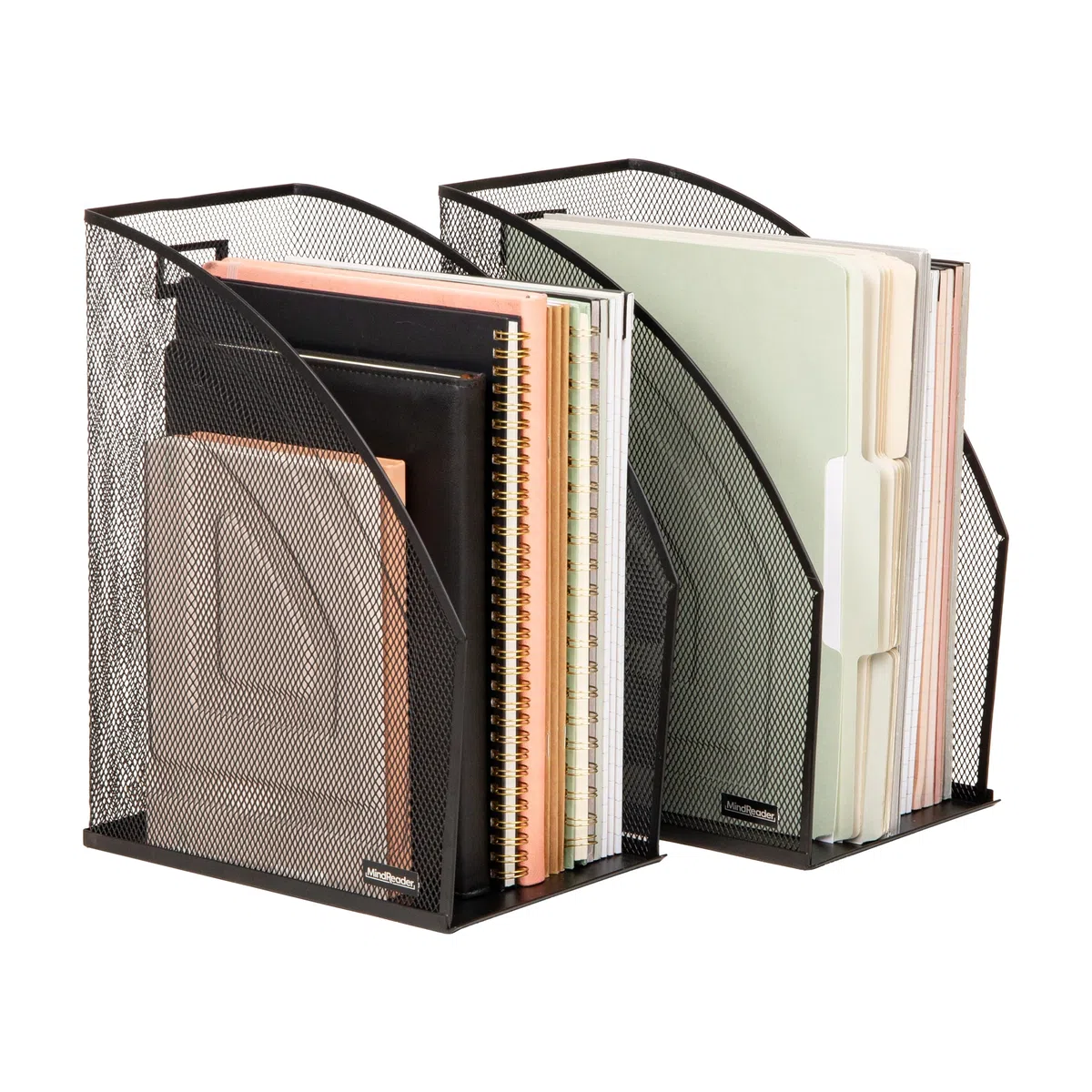 Mind Reader Organizer verticale per documenti, set di 2, organizer da scrivania, spazio di lavoro, ufficio, rete metallica, 15,9 cm di lunghezza x 25,4 cm di larghezza x 31,8 cm di altezza, nero