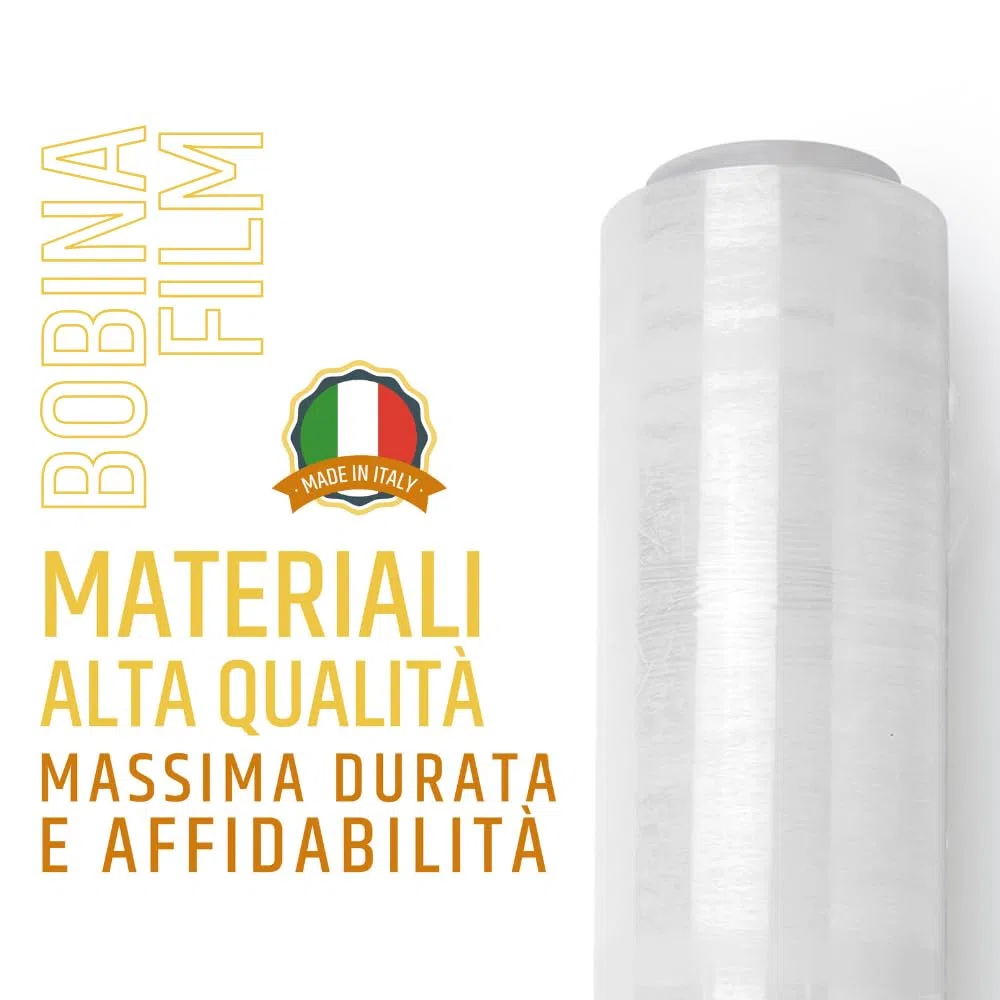 PENNELLIFICIO 2000 | Bobina Film Estensibile, Pellicola Trasparente per Imballaggio, altezza 50 cm e peso 2,4 kg - Made in Italy