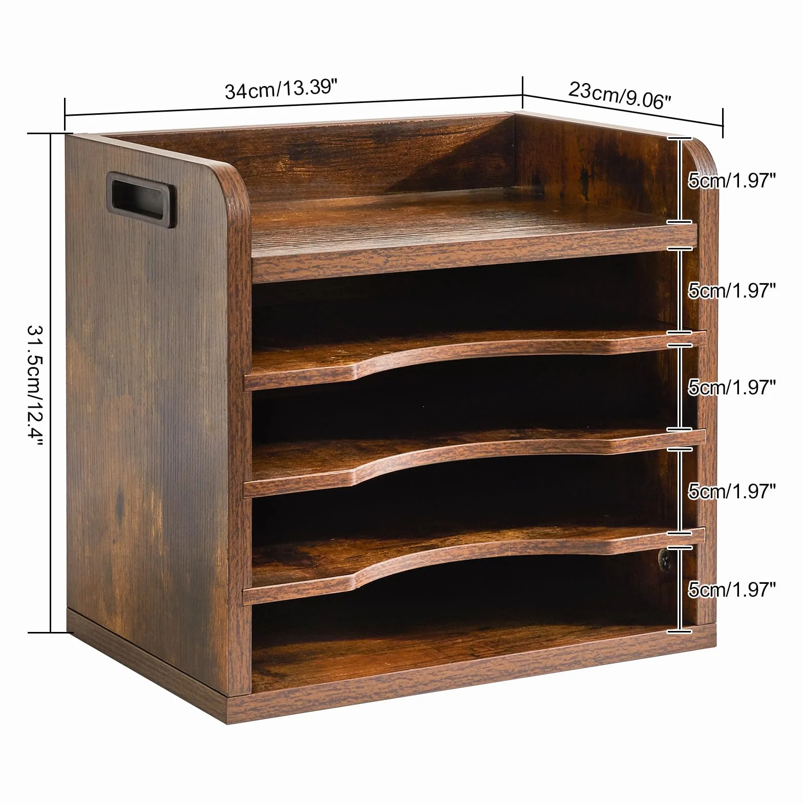 YMYNY Organizer da Scrivania in Legno, Portaoggetti da scrivania con 3 Ripiani Regolabili, per Scuola, Ufficio, per Formato A4 Documenti Archiviazione, 34 x 23 x 31.5CM Marrone Rustico HBC006H