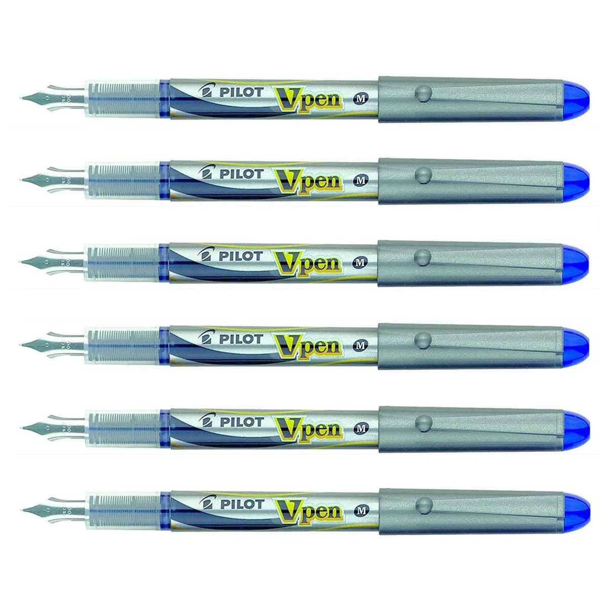 PILOT Set di 6 penne stilografiche usa e getta V-Pen SILVER a punta media blu