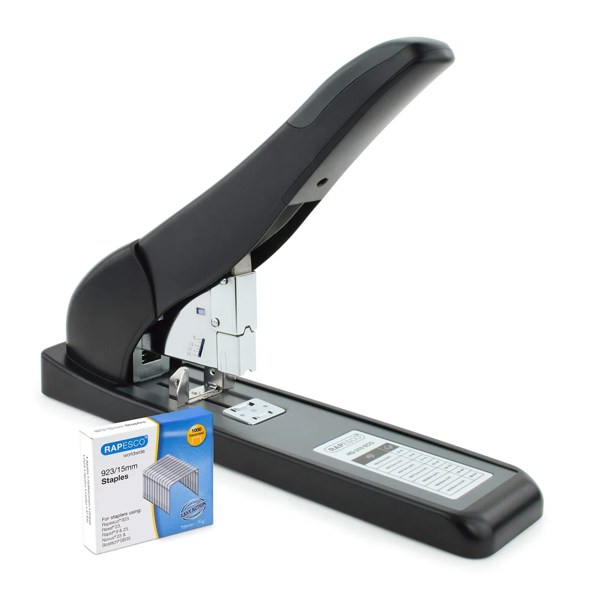 Rapesco 1551 ECO HD-210 Cucitrice per Alti Spessori con 1000 Punti Tipo 923 da 15 mm, Nero