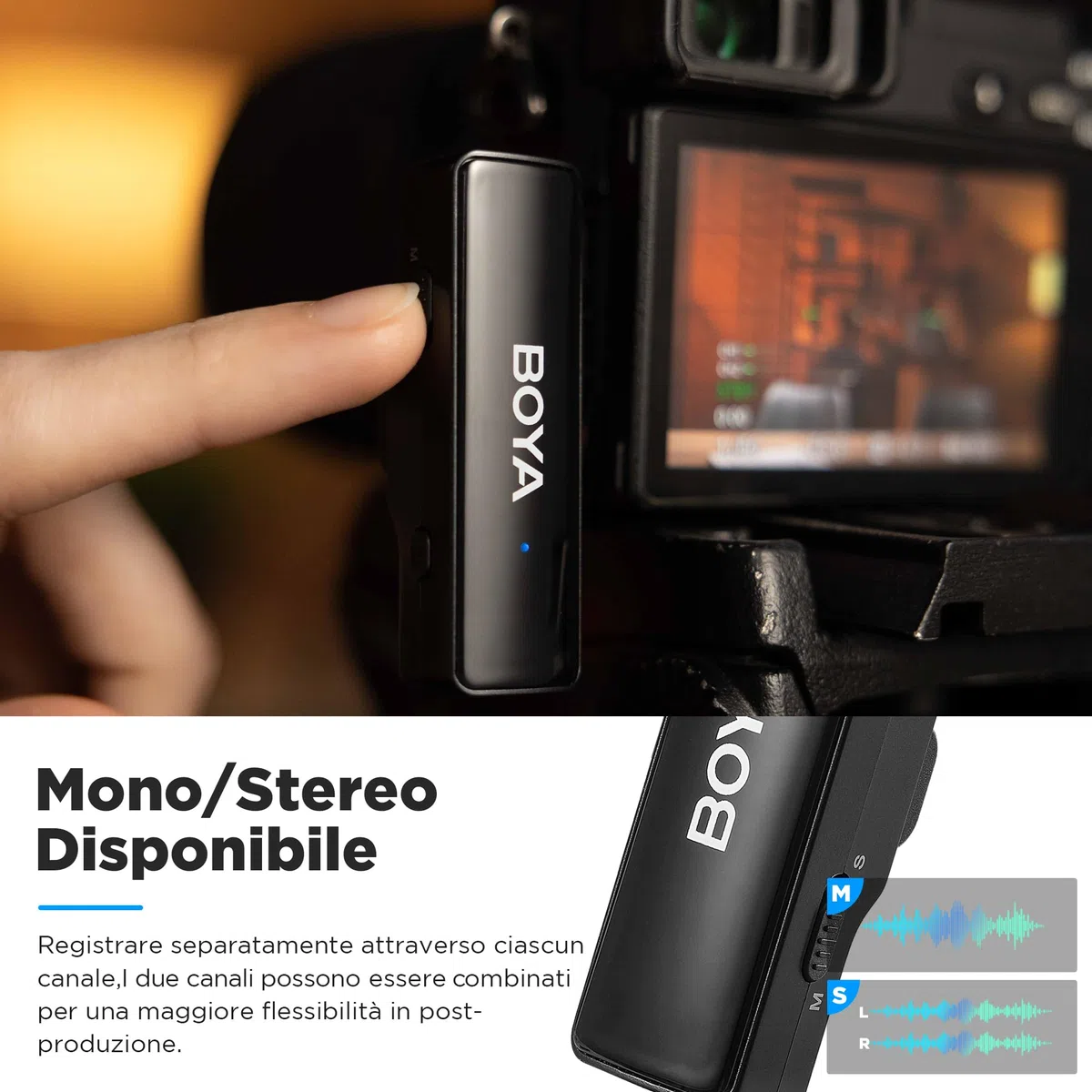 BOYA Wireless Lavalier Microfono, BOYALINK A1 Mini Lapel Microfono per iPhone Android Fotocamera PC Laptop Registrazione video, Vlog, Podcast Live Stream Intervista (TX + RX)
