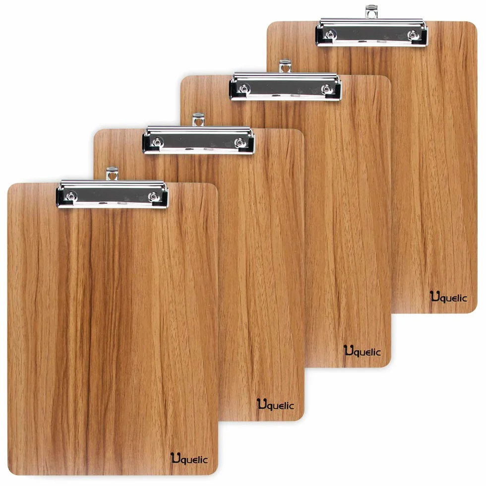 Uquelic 4Pcs Tavolette per Appunti A5 Portablocco di Legno Portadocumenti con Clip Tavolette A5 Clipboard A5 con Angoli Arrotondati und Foro per Appendere