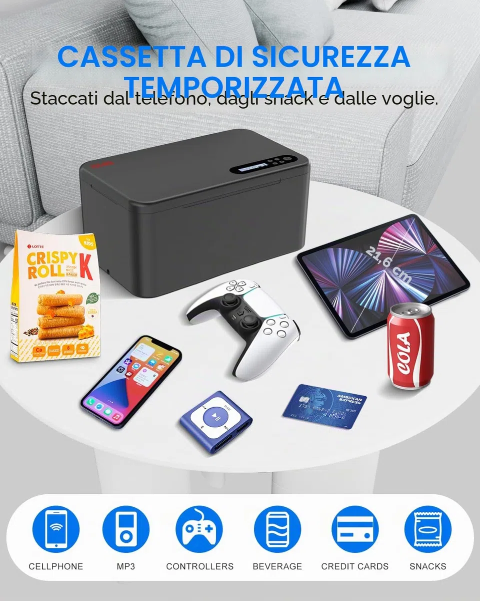 iDiskk Cassetta di sicurezza con blocco temporizzato, scatola di blocco del telefono con timer scollega dai telefoni, scatola di blocco con timer di autocontrollo standard per la gestione delle
