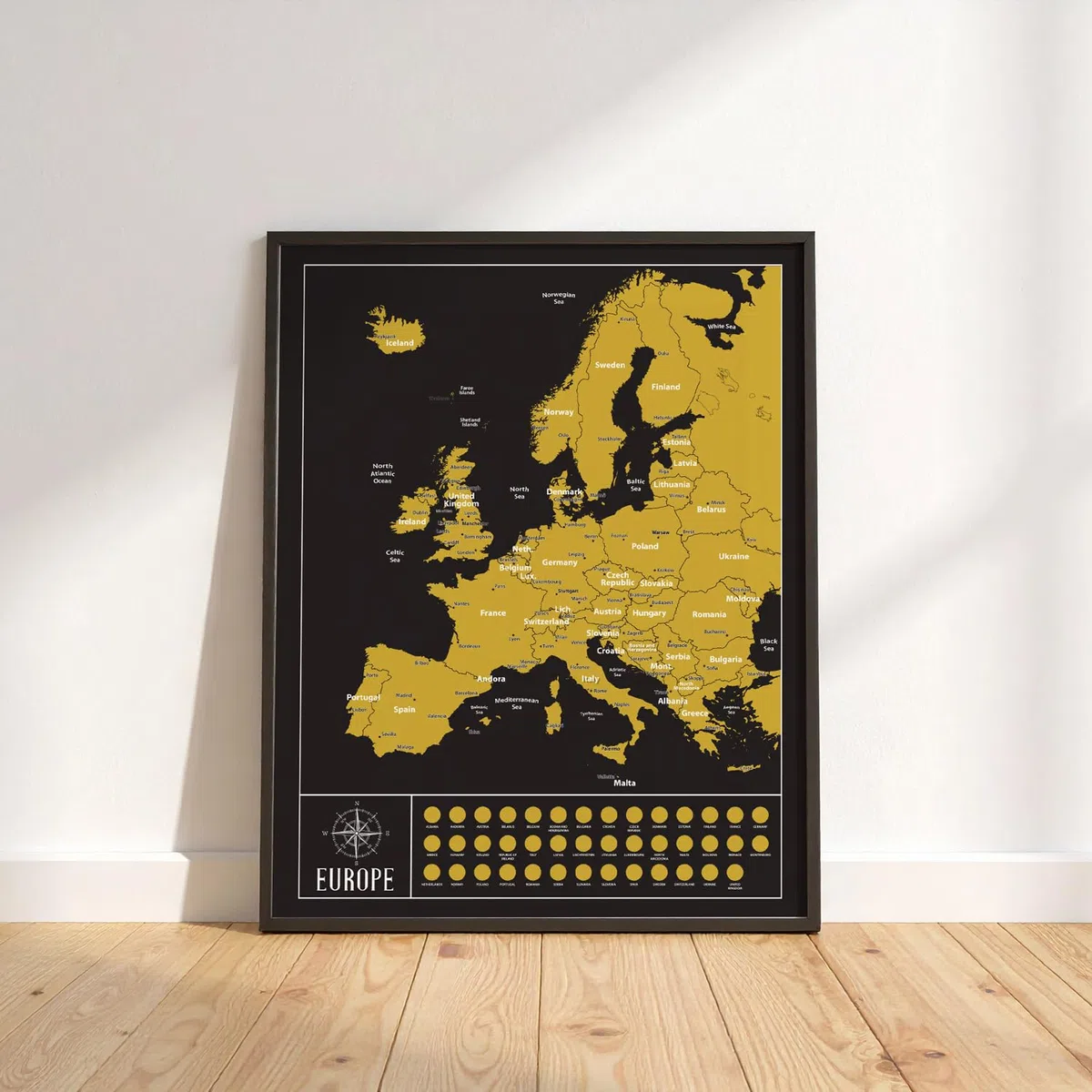 Gleneagles Scratch Off Europe Travel Tracker Poster - Black Gold Map with Scratch-Off Places 54x70 Adventure Map for Travellers Gift for Men & Women Bucket List