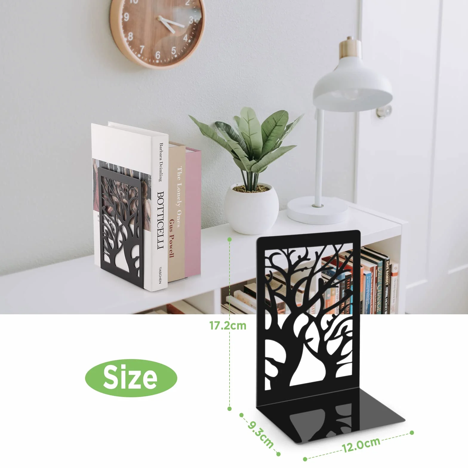 6 Pezzi Fermalibri per Mensole, Reggilibri in Metallo Nero Reggi Libri per Libreria di Design a Forma di Albero per Casa, Ufficio, Biblioteca, Scuola, Studenti Regalo - Nero