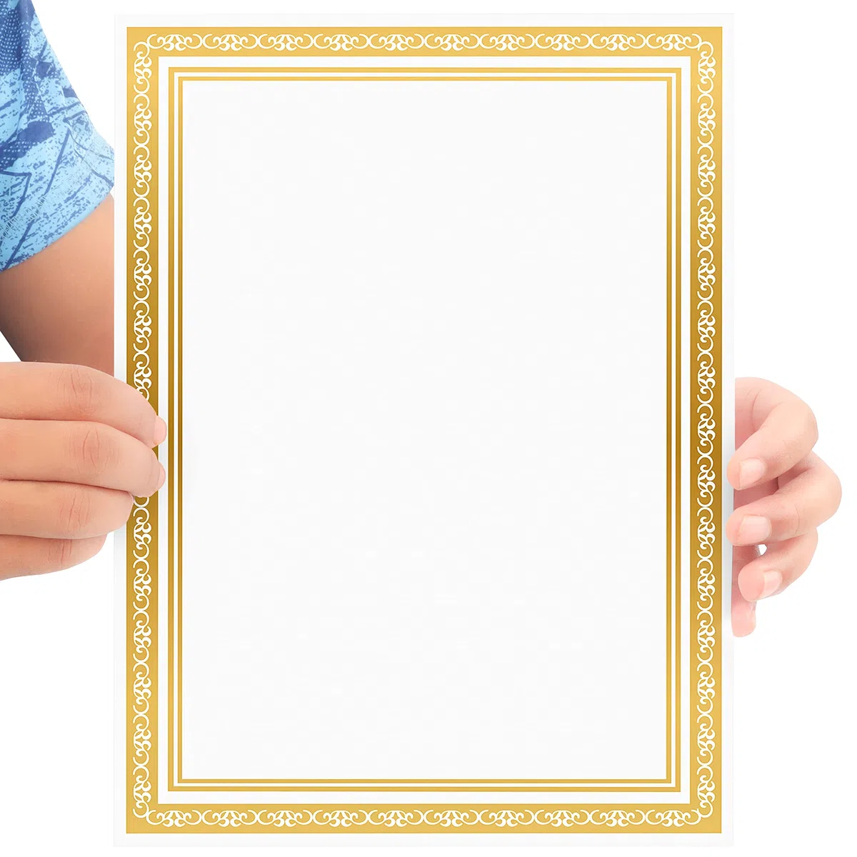 Belle Vous Carta per Diplomi e Certificati Bianca (50pz) - Carta Pergamena A4 per Stampanti con Bordo in Lamina d’Oro - Fogli di Carta Pergamena per Stampante Laserjet per Lavoro, Laurea e Diplomi