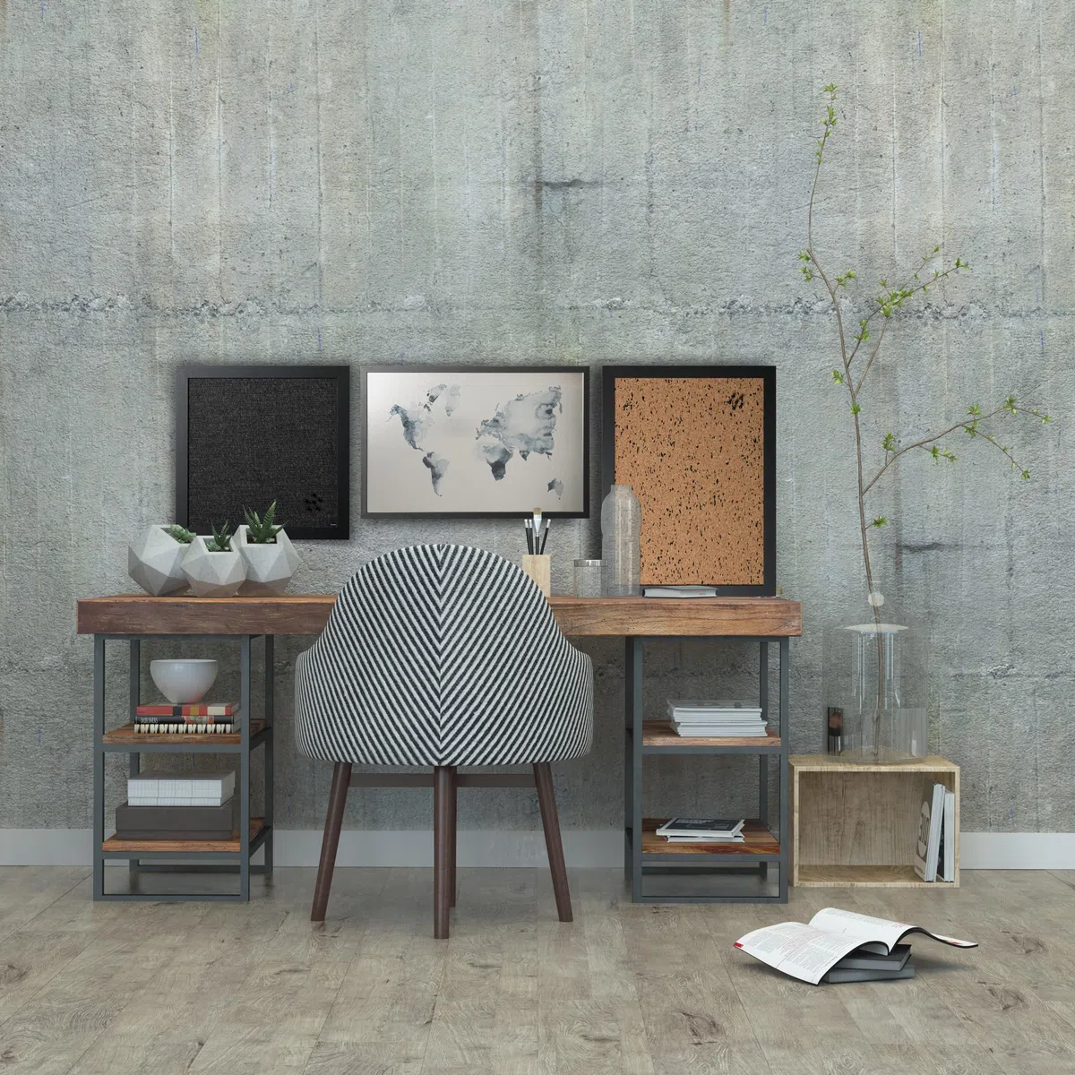 Bi-Office, Lavagna Ink Mappa del Mondo, Finitura Argento Magnetica Cancellabile a Secco, Cornice Nera MDF, 60x40cm