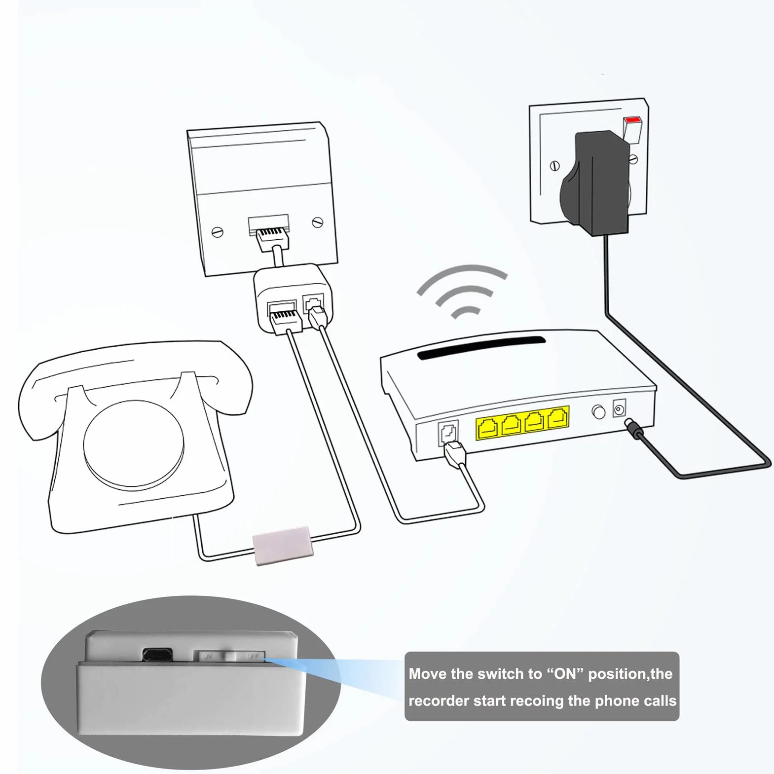 Registratore Telefonico, Mini Registratore Vocale Audio Per Telefono Con Memoria 32 Gb, Registrazione in Loop Interfaccia Rj11 Registratore Di Chiamate Telefoniche Fisse Per Casa E Ufficio