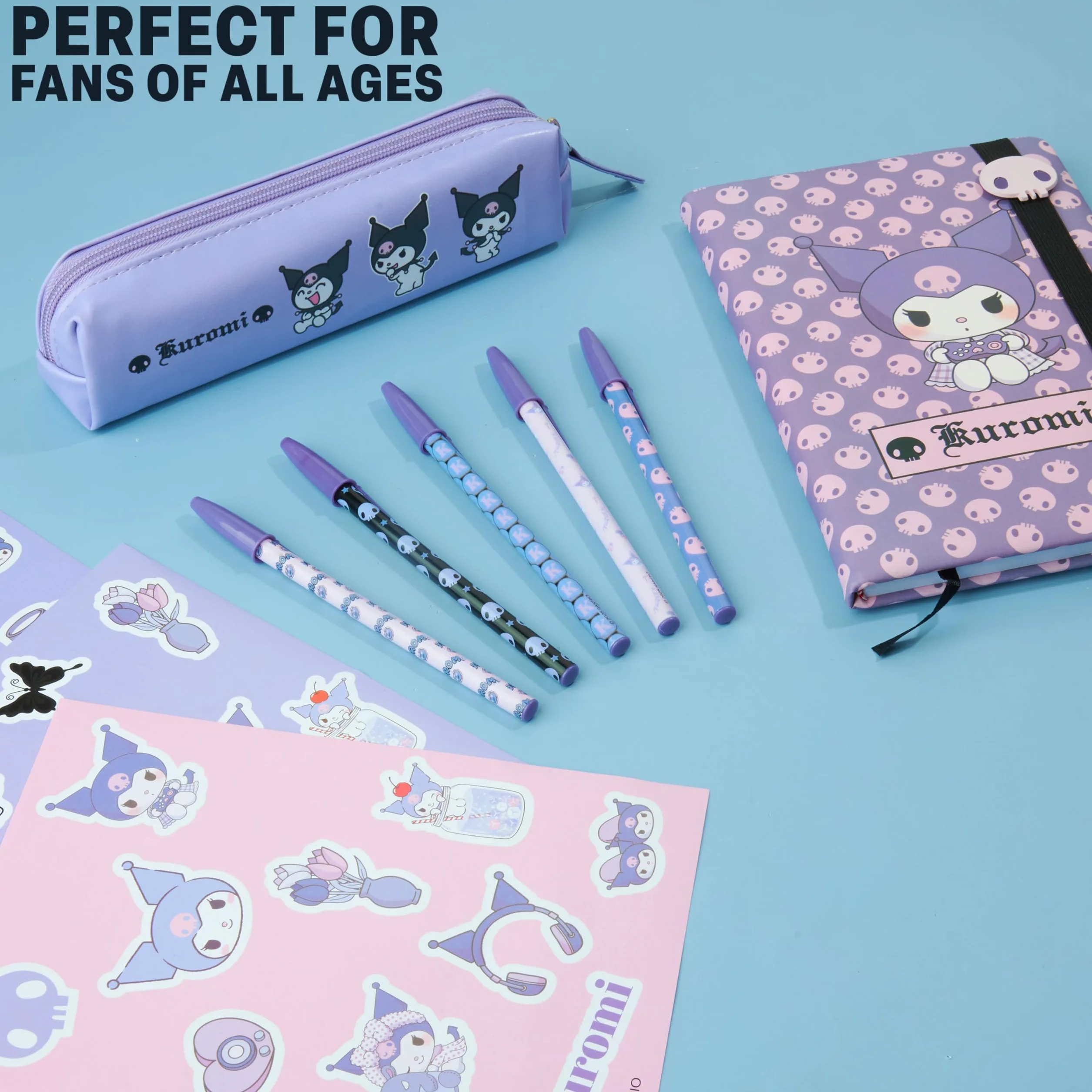Get Trend Hello Kitty Sanrio Kuromi Set Cancelleria con Quaderno Diario Penna a Sfera Astuccio Matite Stickers Anime Materiale Scolastico e Ufficio (Viola Kuromi)