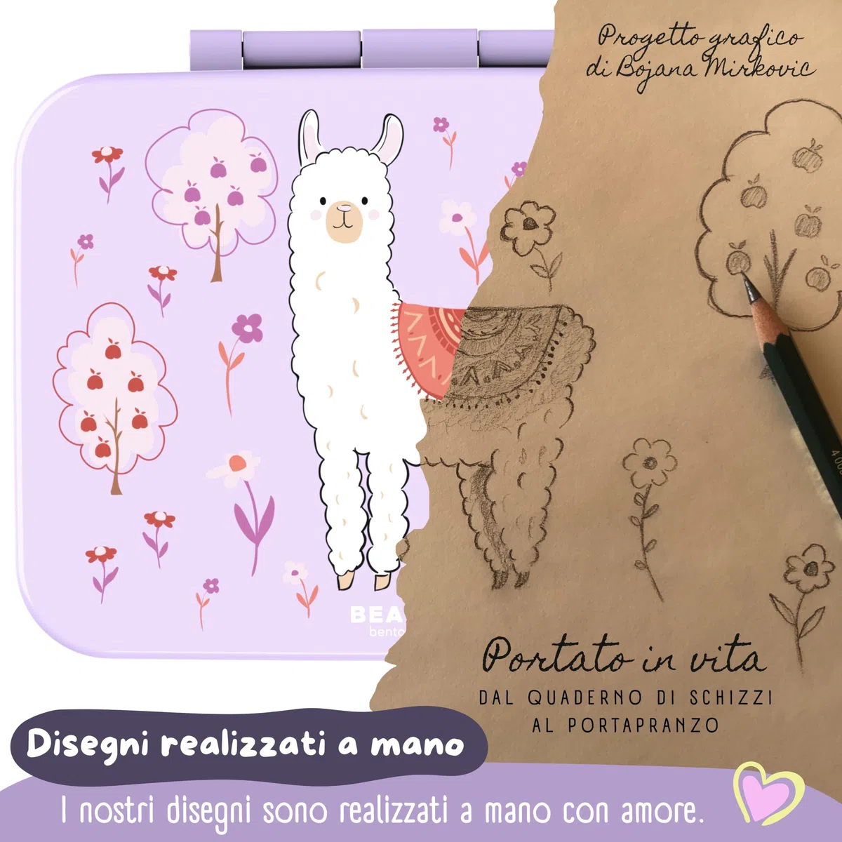 BEARFOOT – Porta Pranzo Bambini Compatta, Lunch Box Bento Box Senza BPA, Portamerenda Scuola con Scomparti, Leggera e Ermetica per Bambini e Bambine (Lama Viola, 650 ml)