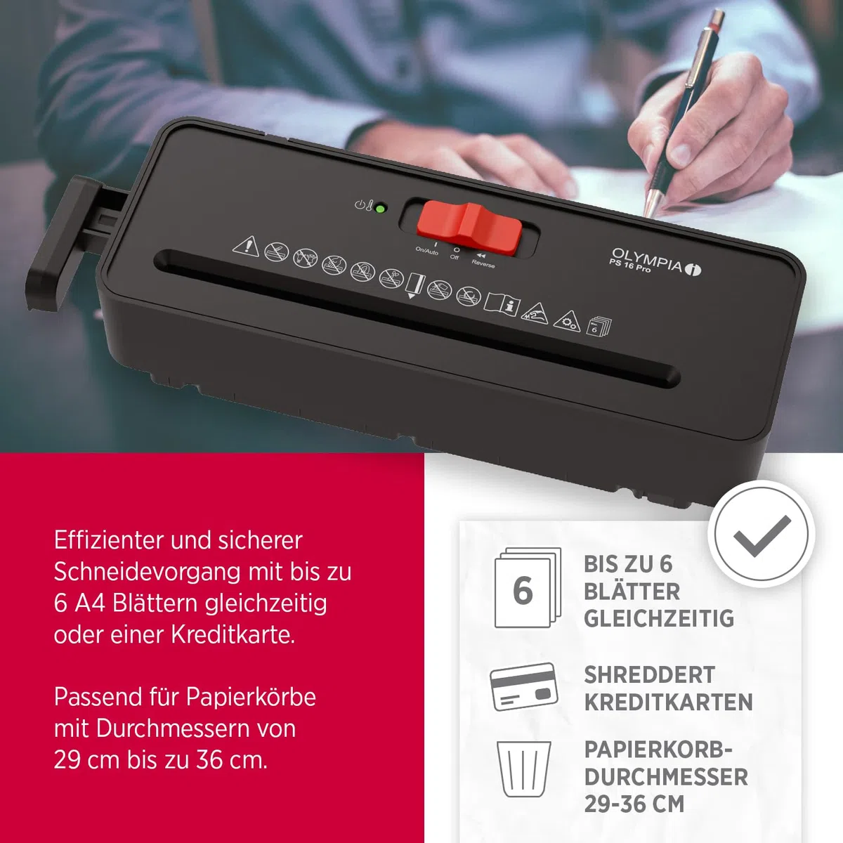 OLYMPIA PS 16 Pro trituratore documenti nero | Trituratore di carta compatto per la casa | Trituratore a strisce | Shredder carta | dispositivo di triturazione carta
