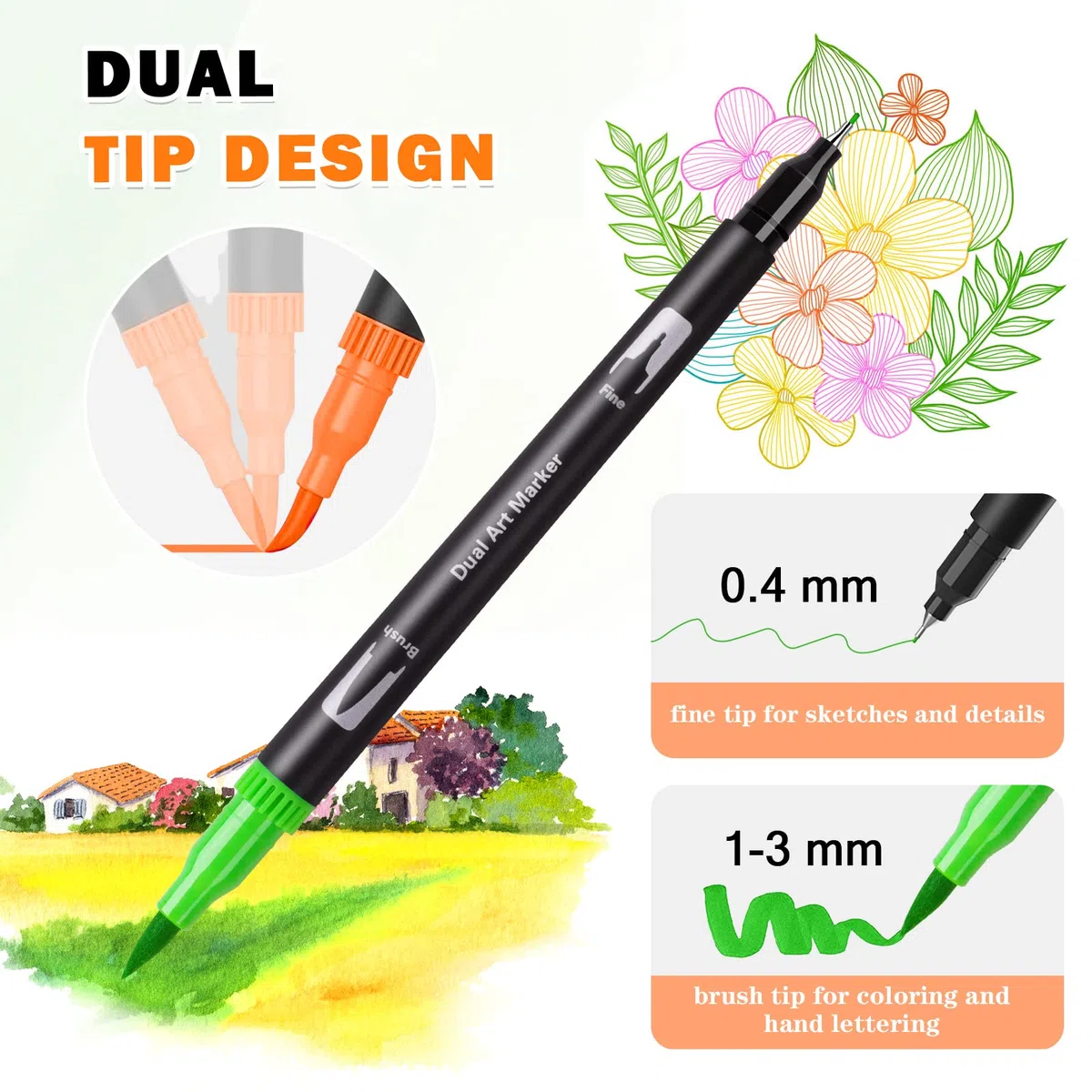 Hymarvo Brush Pen Lettering 100 colori, Pennarelli Doppia Punta Fine e Grossa Pennello, Bambini Adulto Penne da Colorare ad Acquerello Bullet Journal, Libri da Colorare, Mandala