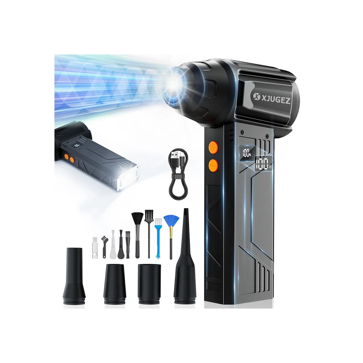 Aria Compressore Elettrico Rimuovi Polvere,4 Velocità 180000RPM Soffiatore a Batteria con 2 Luce LED&4 Ugelli,Mini Compressore Aria per Auto,Laptop,Tastiera Sostituisce Aria Compressa Spray