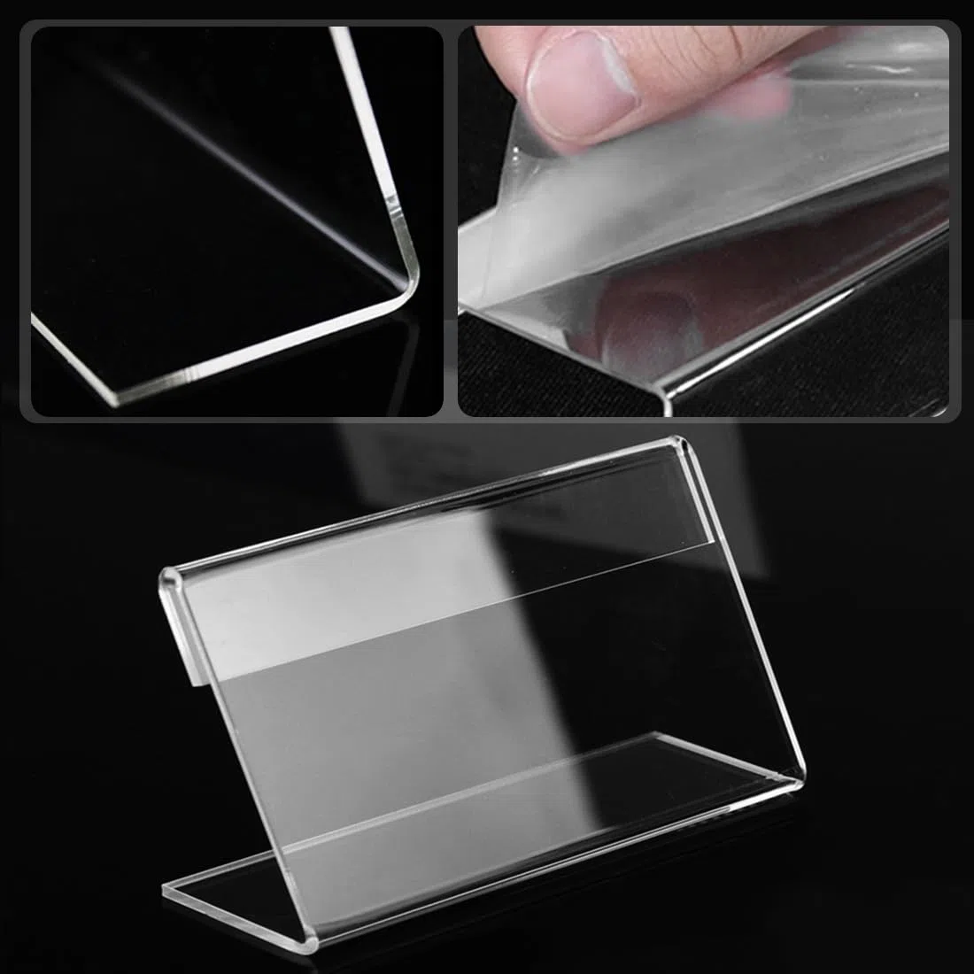 50 Pezzi Espositore da Tavolo Inclinati, 10x6 cm Espositore in Acrilico Trasparente, Supporti per Presentazioni Cartelli, Visualizzazione Portanome per Carta, Schede, Immagini, Menù ecc