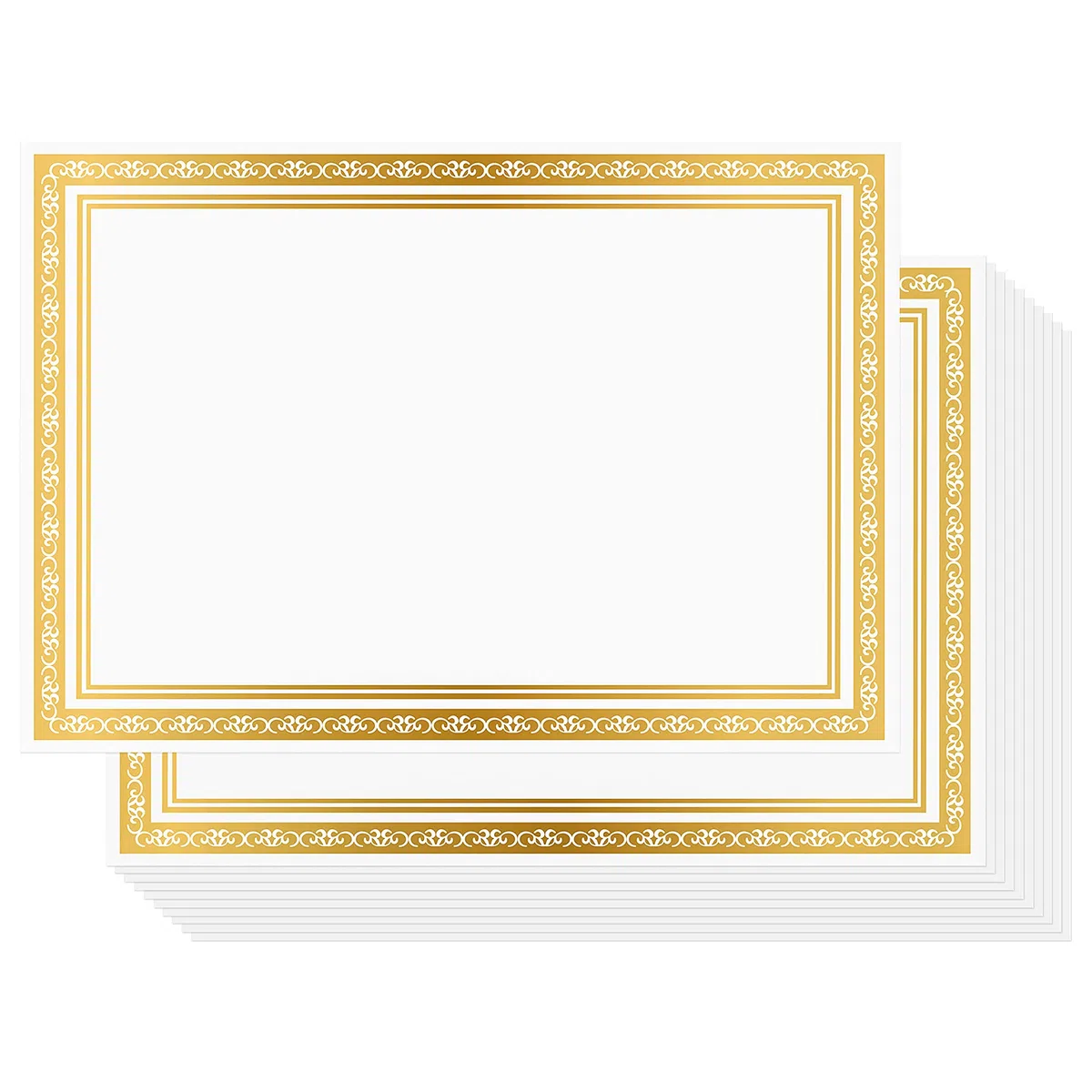 Belle Vous Carta per Diplomi e Certificati Bianca (50pz) - Carta Pergamena A4 per Stampanti con Bordo in Lamina d’Oro - Fogli di Carta Pergamena per Stampante Laserjet per Lavoro, Laurea e Diplomi