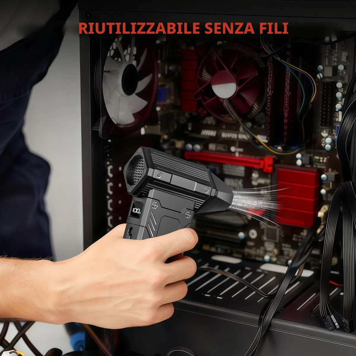 Electric Air Duster 350.000 RPM, Soffiatore Aria Elettronico Potente Soffiatore Aria con Batteria da 12.000 mAh – Air Duster Elettrico 8 Velocità per Computer, Casa, Auto e Esterni