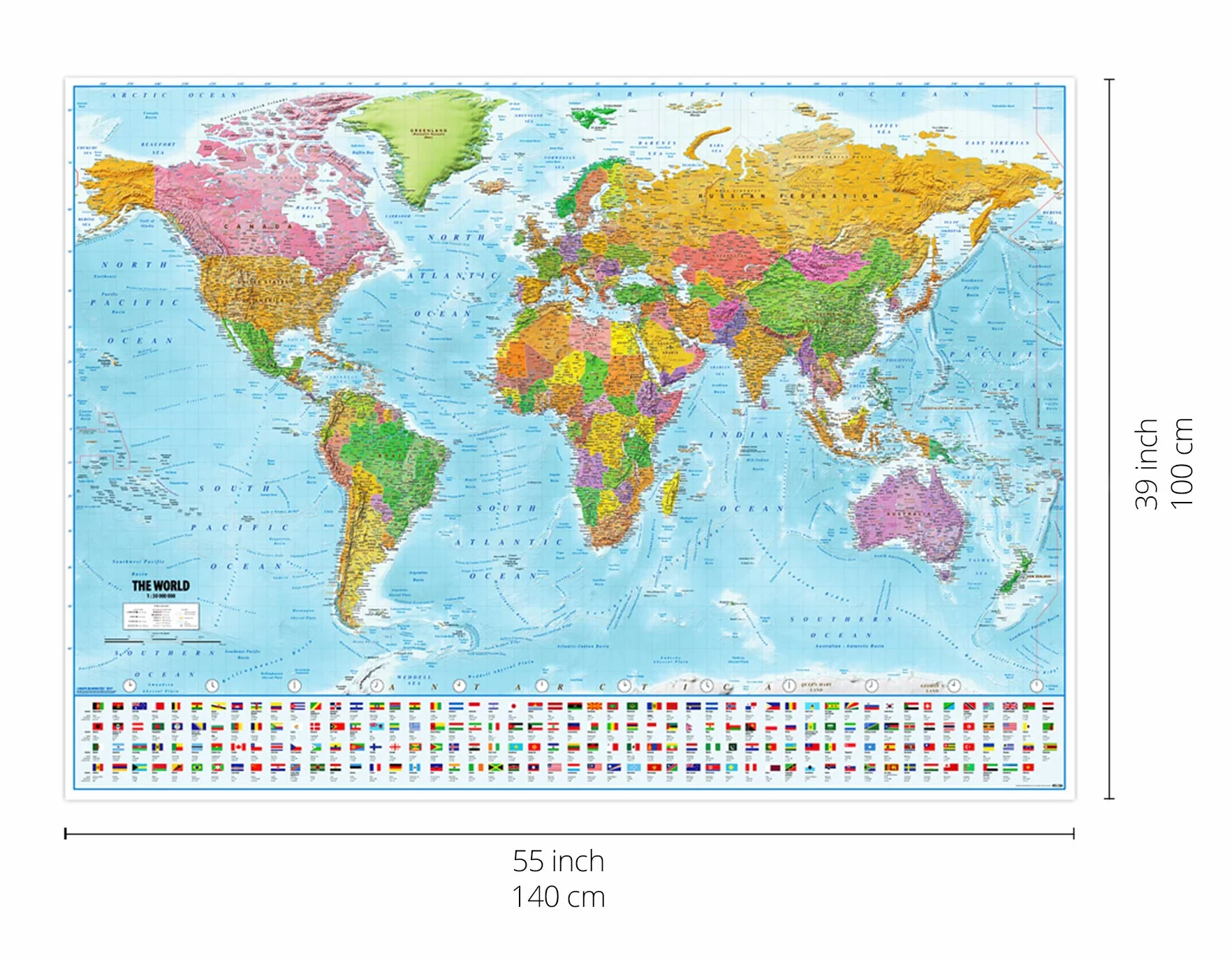 Close Up Poster XXL Mappa del Mondo con Bandiere - Versione attuale (140cm x 100cm) - in Inglese