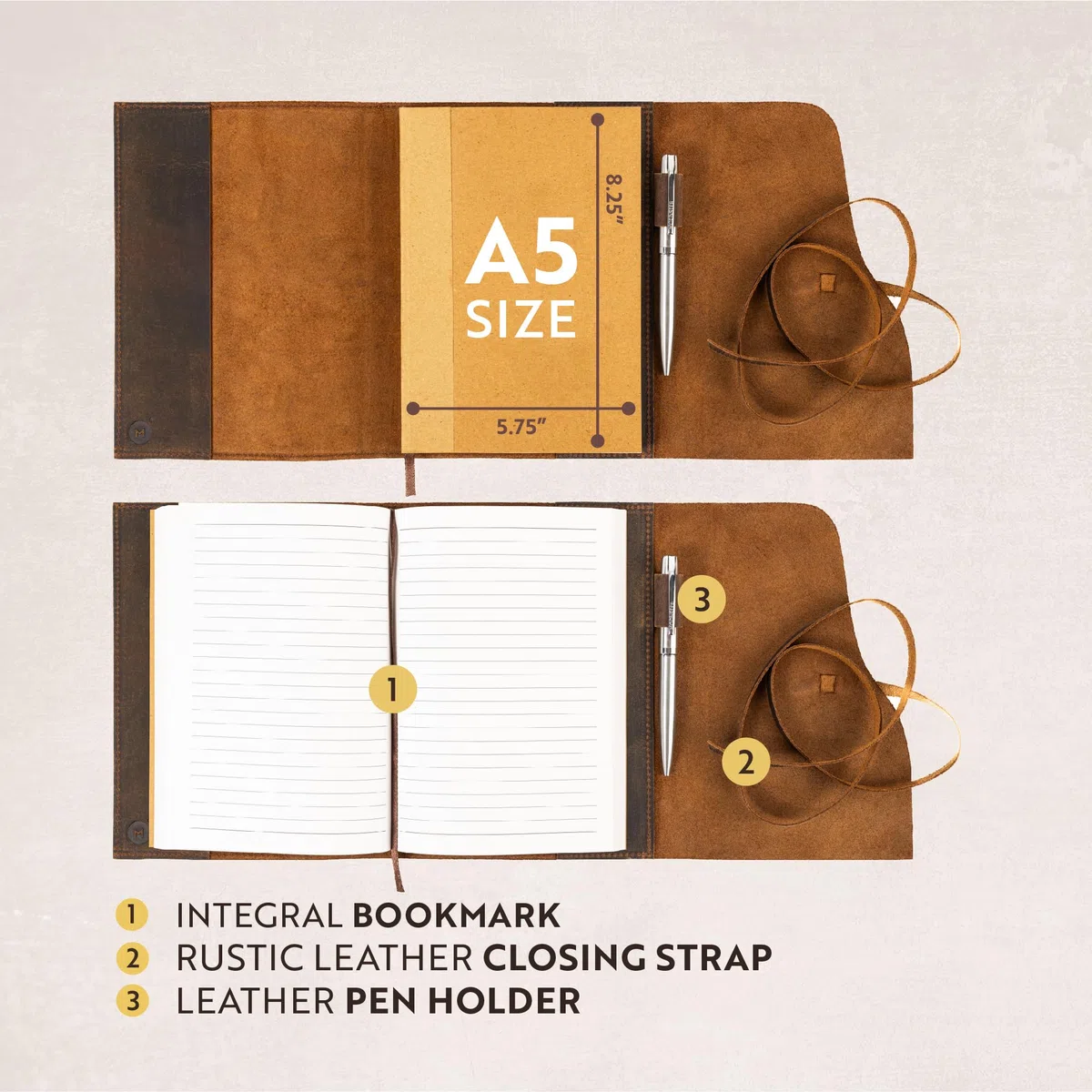 moonster Quaderno Appunti Ricaricabile in Pelle, Block Notes da Donna e Uomo, Blocco Appunti in Pelle con Penna e Fogli a Righe, Quaderno A5, Quaderno di Viaggio, Taccuino Vintage