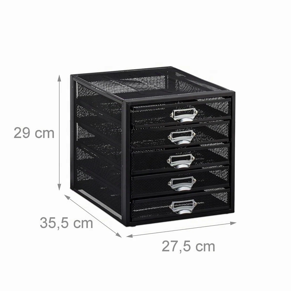 Relaxdays Cassettiera da Scrivania, 5 Cassetti, Formato DIN A4, Porta-Documenti, Box per Lettere e Corrispondenza, Nero, HxLxP: 29 x 27,5 x 35,5 cm