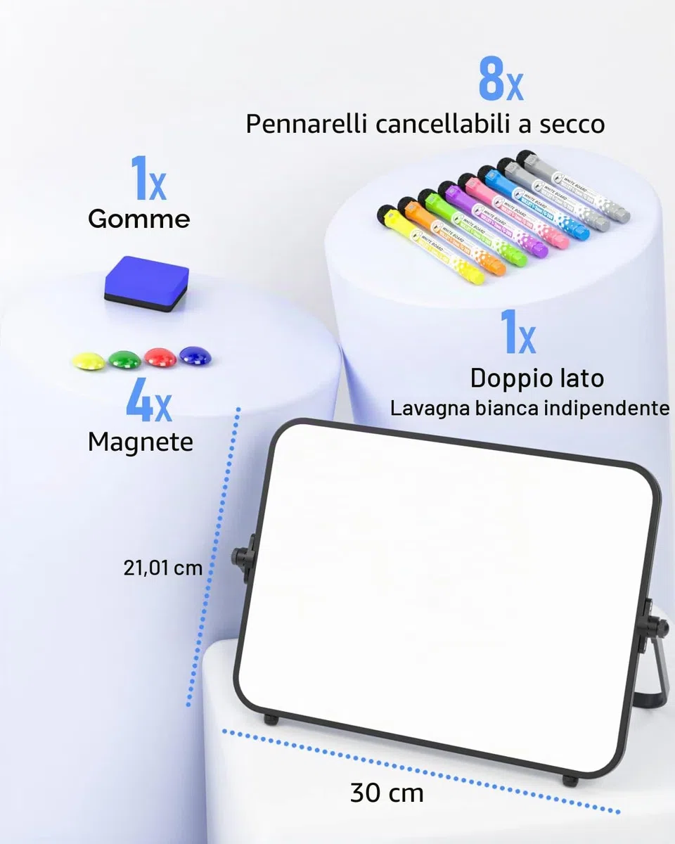 Nicpro Lavagna bianca bianca cancellabile a secco, formato A4, con supporto antiscivolo, 21x30 cm, doppia lavagna magnetica da scrivania, cavalletto portatile, per studenti in classe