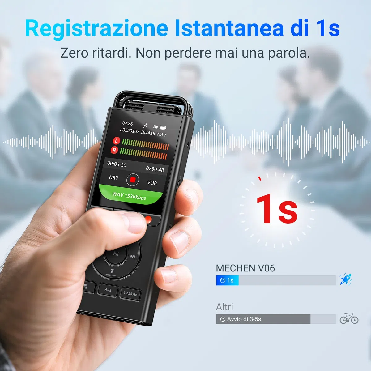 MECHEN 144 GB Registratore Vocale Digitale, Registratore Vocale Attivato con Tempo di Registrazione 10.000 h, Audio HD 3072Kbps, Riduzione del Rumore, Modalità Prima, Password e Riproduzione (V06)