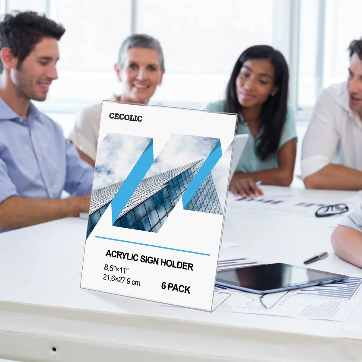 Confezione da 6 supporti in acrilico trasparente, supporto per menù con retro inclinato, espositore per menu, espositori per documenti e documenti per scrivania da ufficio, 21,6 x 27,9 cm