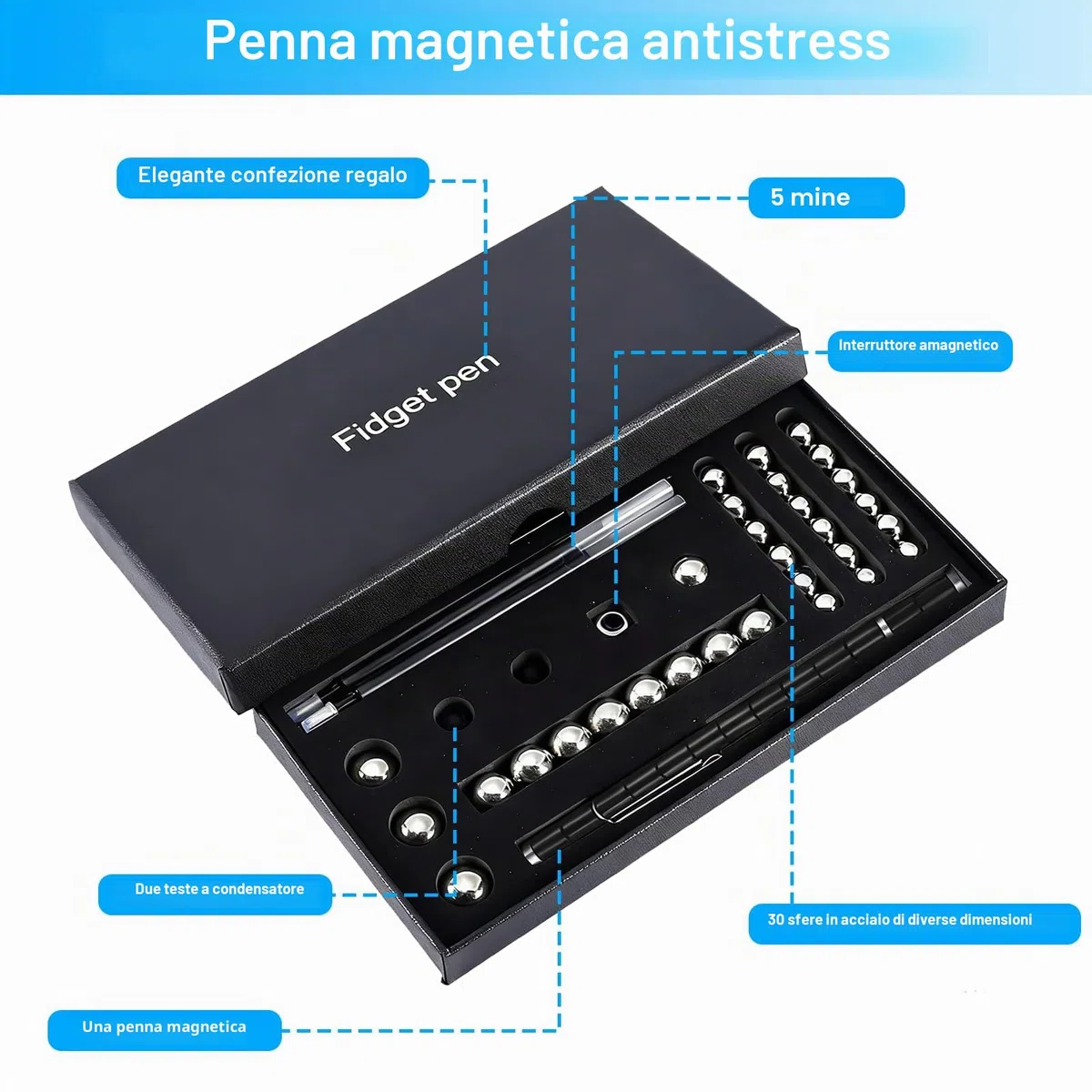 Penna Magnetica, Penna Antistress con Biglie Magnetiche, Gioco Sensoriale per Ansia e Concentrazione, Idee Regalo Ragazzo 15 14 13 Anni Creativo, Regalo Originale Per Adolescenti e Adulti