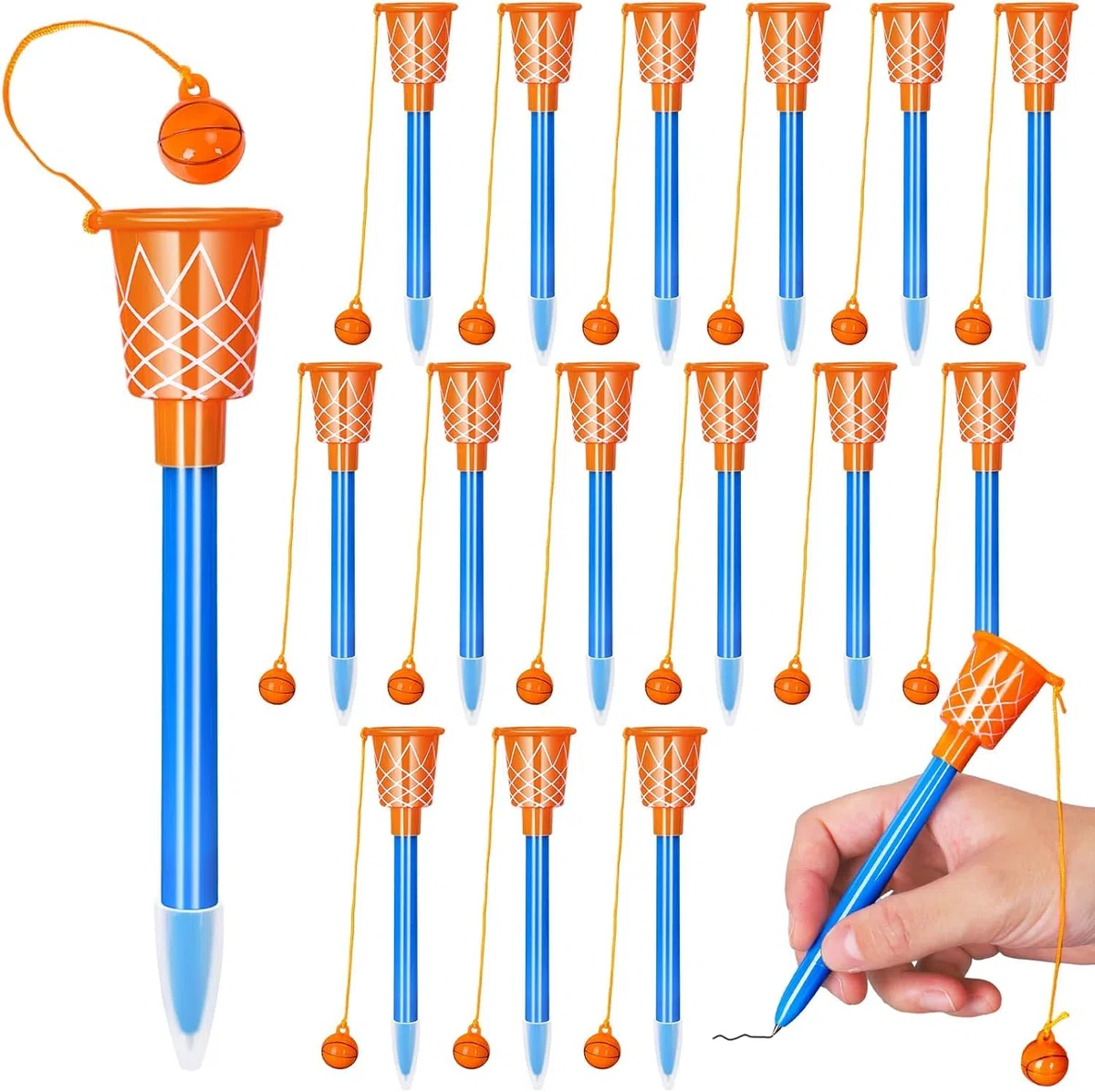 LATERN 24 Pezzi Penna a Sfera da Basket con Cerchio, 14CM Penne a Inchiostro Blu da Basket Penne a Punta Fine da 0,7mm Penne da Scrittura con Impugnatura Morbida per Studenti Festa Forniture